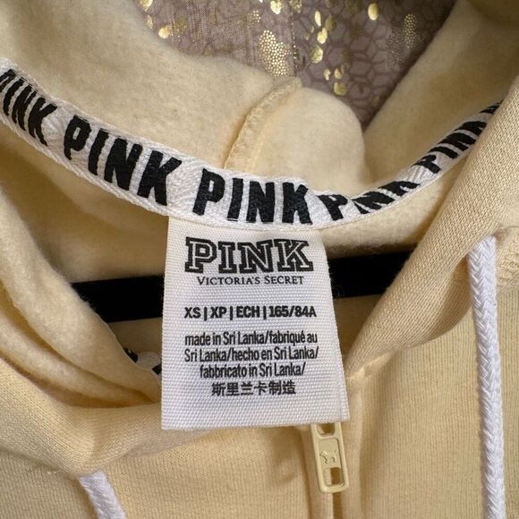 PINK Victorias Secret Light Yellow Full Zip Hoodie XS Flawed - Picture 4 of 6